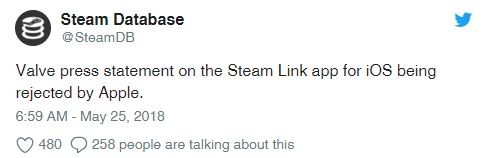 Apple 称因“商业上的冲突”拒绝让 Valve 旗下 Steam Link app 于 App Store 上架