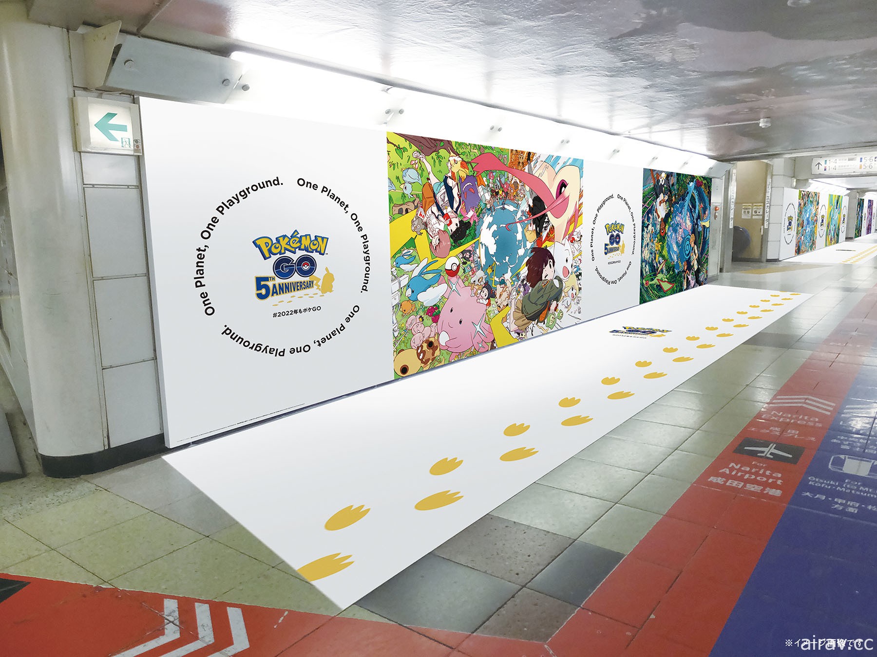 《Pokemon GO》纪念 5 周年于日本各车站展示全景透视插画广告